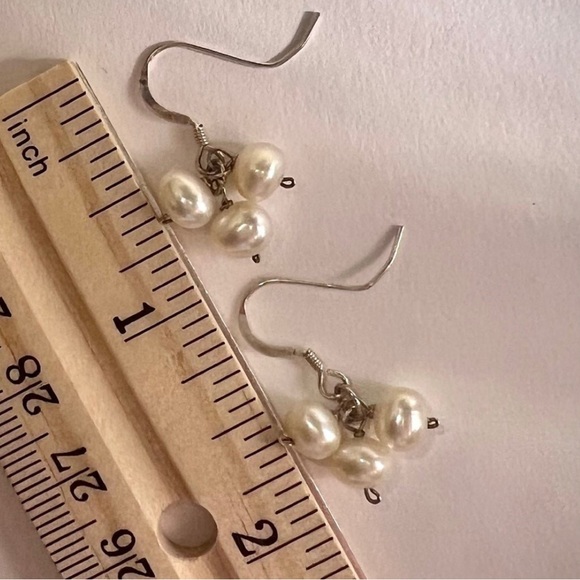 Vintage Solid 925 Sterling Silver drop Dangle earrings with Genuine Pearls - Picture 4 of 10